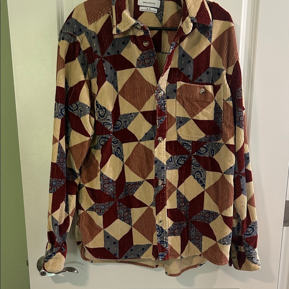 Urban Outfitters Geometric Corduroy Shirt - Red, Blue, Cream - Picture 2 of 5